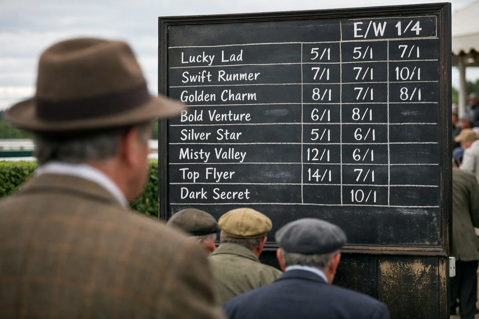 Bookmaker display board showing each-way place terms for Royal Ascot handicap race